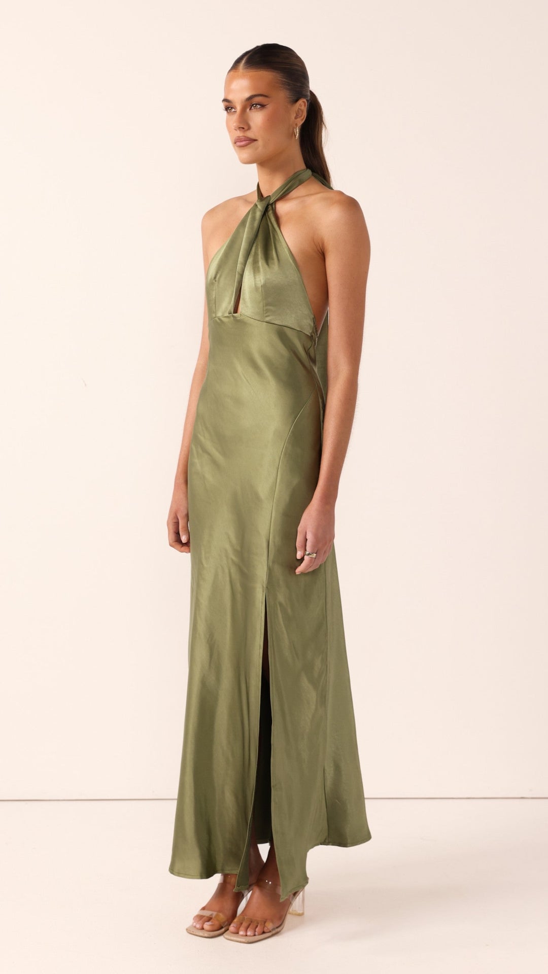 Blaues Damen Partykleid, elegantes Neckholder Maxikleid; langes festliches Abendkleid mit A-Linie.