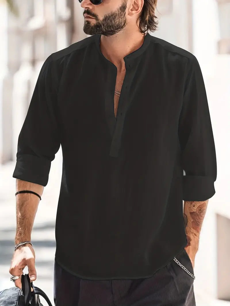 Herren Langarmshirt in Schwarz mit Bootskragen im urbanen Look