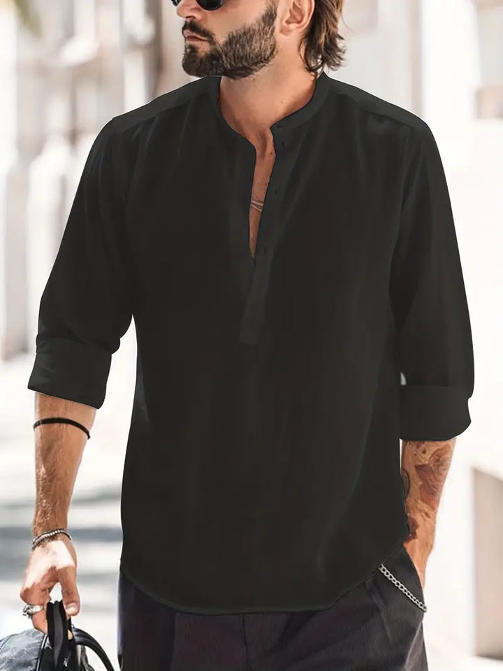Herren Langarmshirt in Schwarz mit Bootskragen im urbanen Look