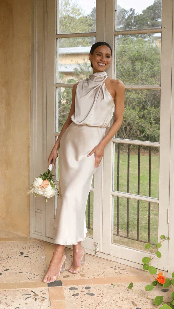 Damen Glänzendes Maxikleid mit Drapierung – Elegant & Feminin