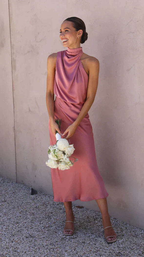 Damen Glänzendes Maxikleid mit Drapierung – Elegant & Feminin