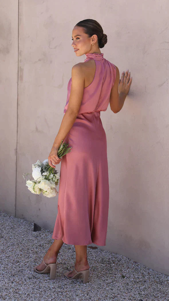 Damen Glänzendes Maxikleid mit Drapierung – Elegant & Feminin