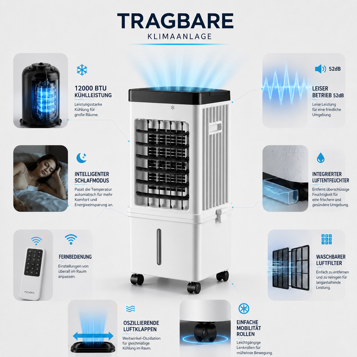 Tragbarer 3-in-1 Luftkühler, Entfeuchter & Ventilator