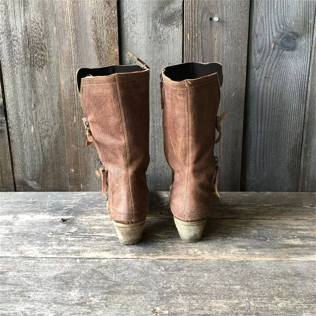 Klassische Damenschuhe Stiefel mit rutschfester Sohle und Reißverschluss