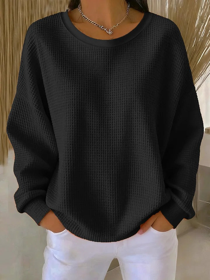 Vielseitiger Damen Waffelstrickpullover, perfekt als lässiges Oberteil für Alltag & Freizeit.