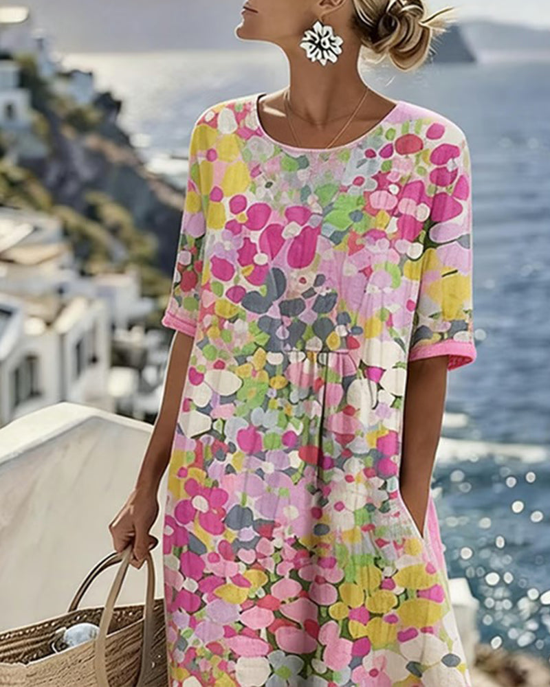 Midi-Sommerkleid mit floralem Muster, ideal für warme Tage in der Freizeit