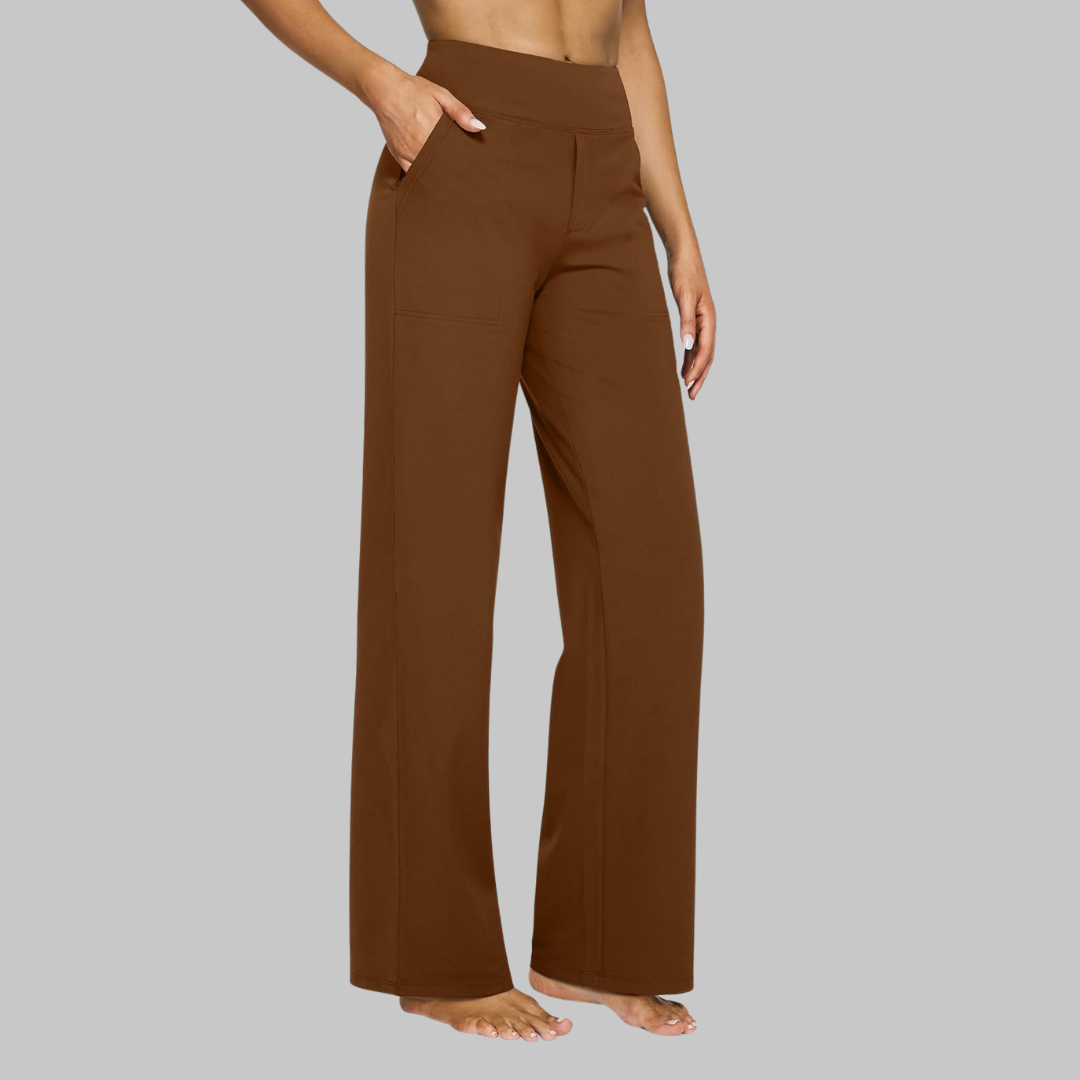 Damenmode Trendteil bequeme Freizeithose mit hohem Bund und geradem Bein