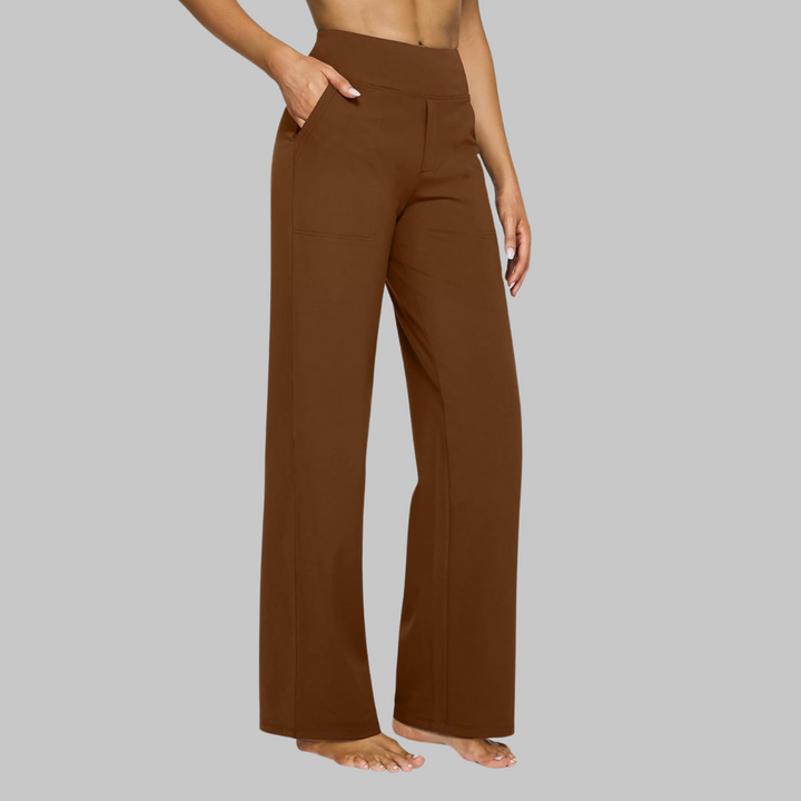 Damenmode Trendteil bequeme Freizeithose mit hohem Bund und geradem Bein