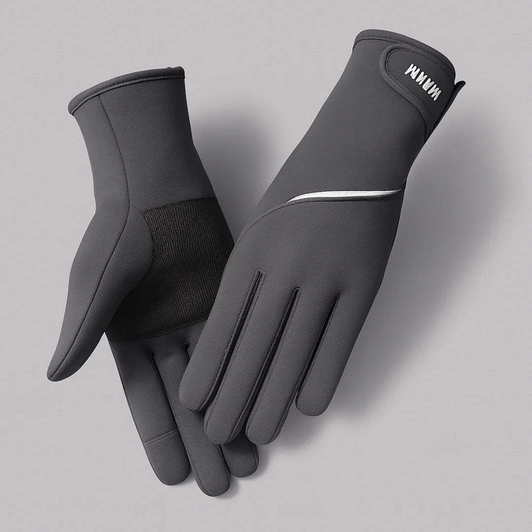 Vielseitige graue Damenhandschuhe, warm, wasserabweisend und mit Touchscreen-Bedienung.