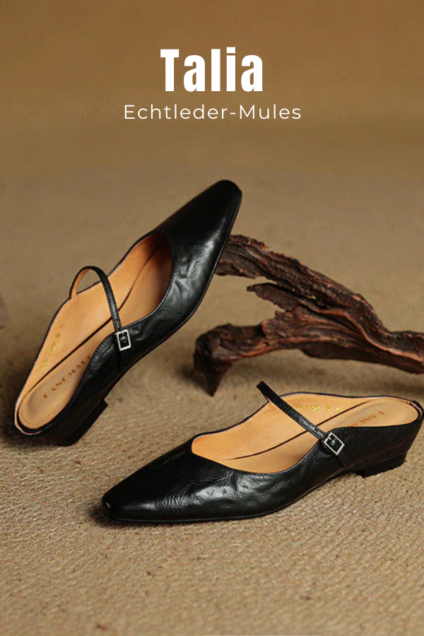 Stylische elegante spitze Damen Pantoletten mit Mary Jane Riemen. Rutschfeste Sohle. Klassischer Büroschuh.