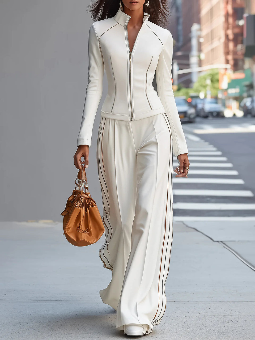 Damen zweiteiliges Set in Weiß von vorne im urbanen Stil