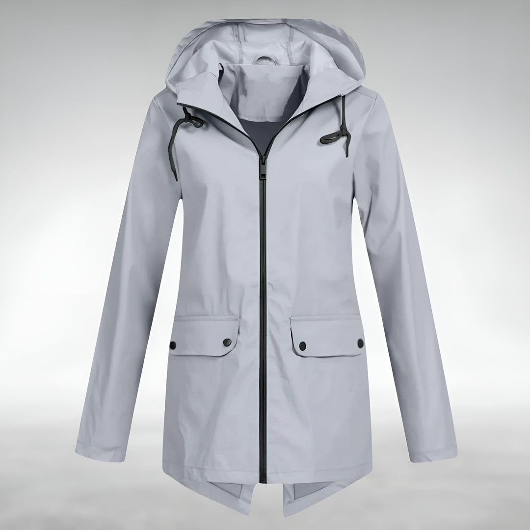 Wasserdichte Damenjacke mit Kapuze in Beige als praktische Übergangsjacke
