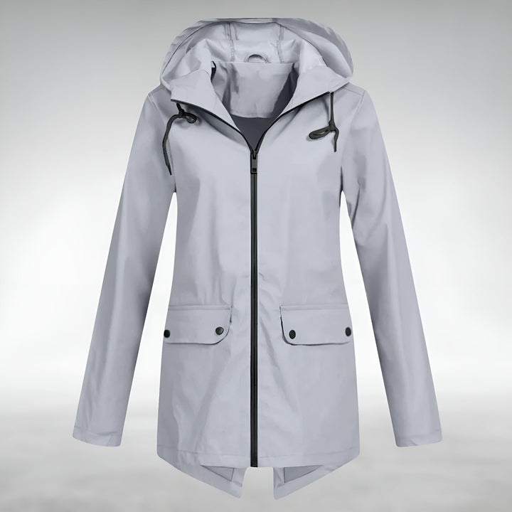 Wasserdichte Damenjacke mit Kapuze in Beige als praktische Übergangsjacke
