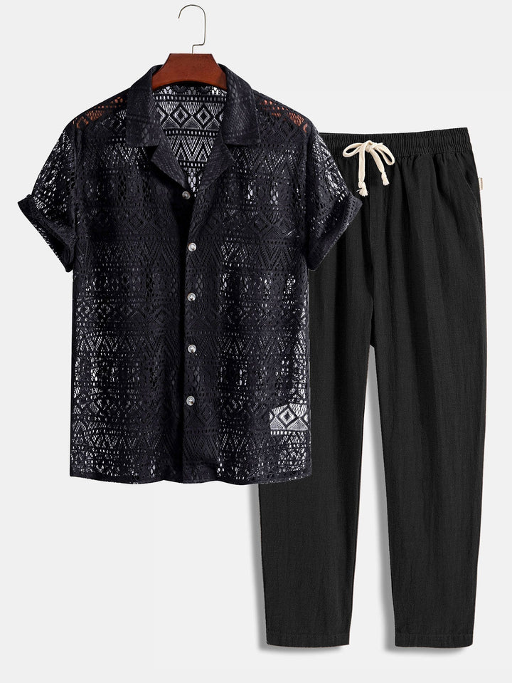 Elegantes Herren Set mit Kurzarmhemd und Freizeithose für warme Tage