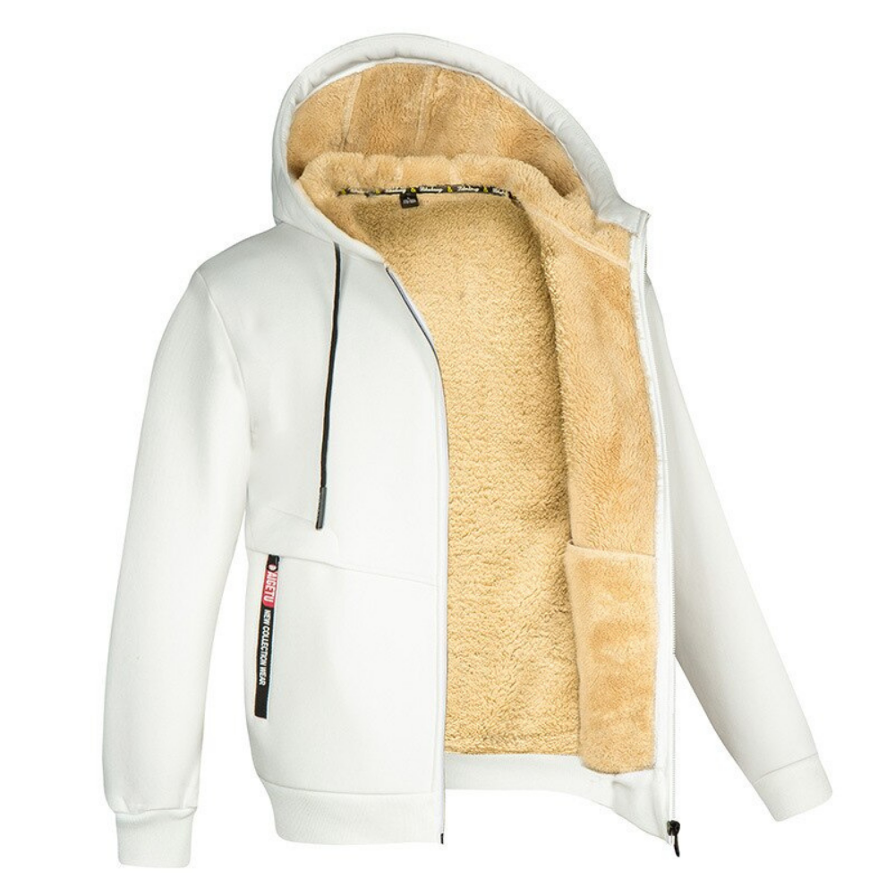 Weiße Herren Winterjacke mit warmer Innenseite und Kapuze