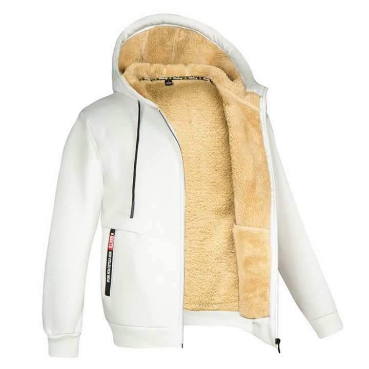 Weiße Herren Winterjacke mit warmer Innenseite und Kapuze