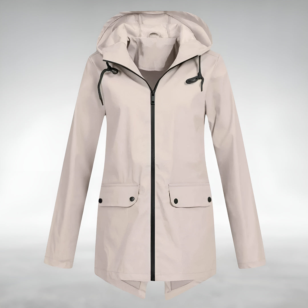 Aprikotfarbene Regenjacke für Damen mit praktischen Taschen