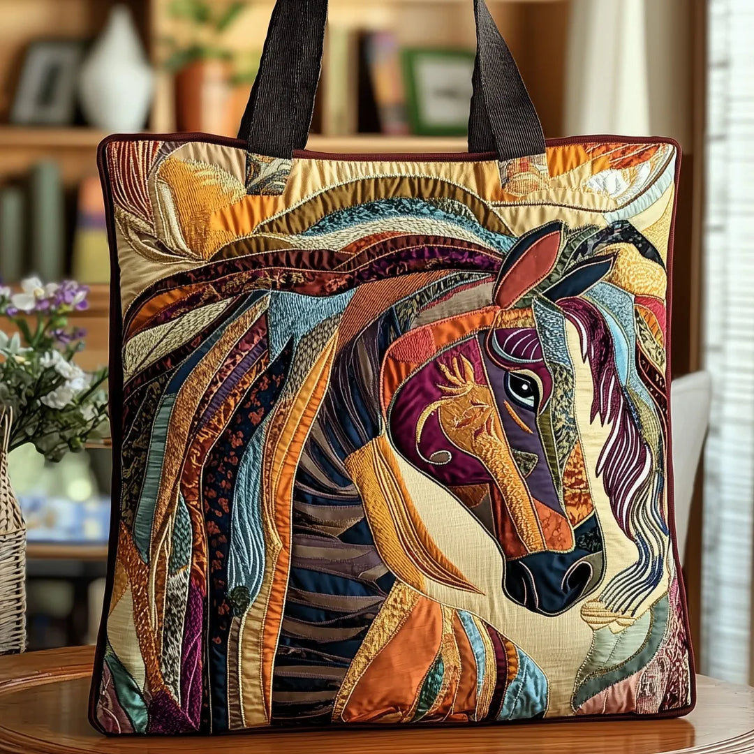 Bunte Damen Handtasche mit Mosaik Muster und detailliertem Pferde-Design