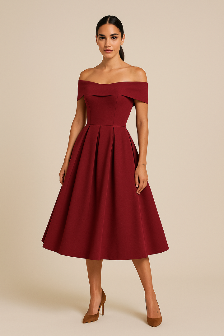 Damen A-Linien Kleid schulterfrei in elegantem Schwarz für festliche Anlässe