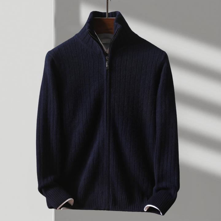 Graue Herren Strickjacke mit Reißverschluss und Struktur