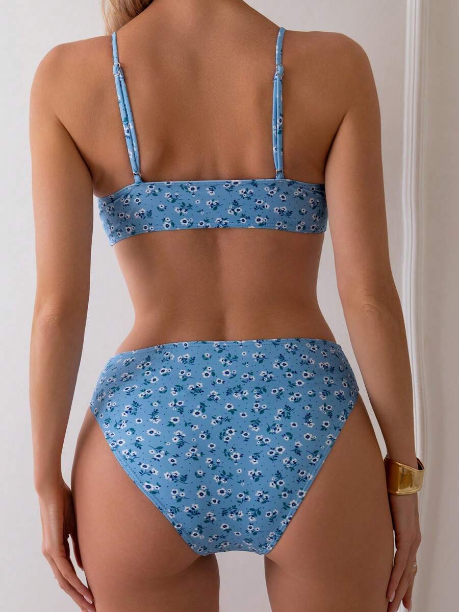 Damen Blumen Bikini Zweiteiler mit High Waist Schnitt für den Sommer