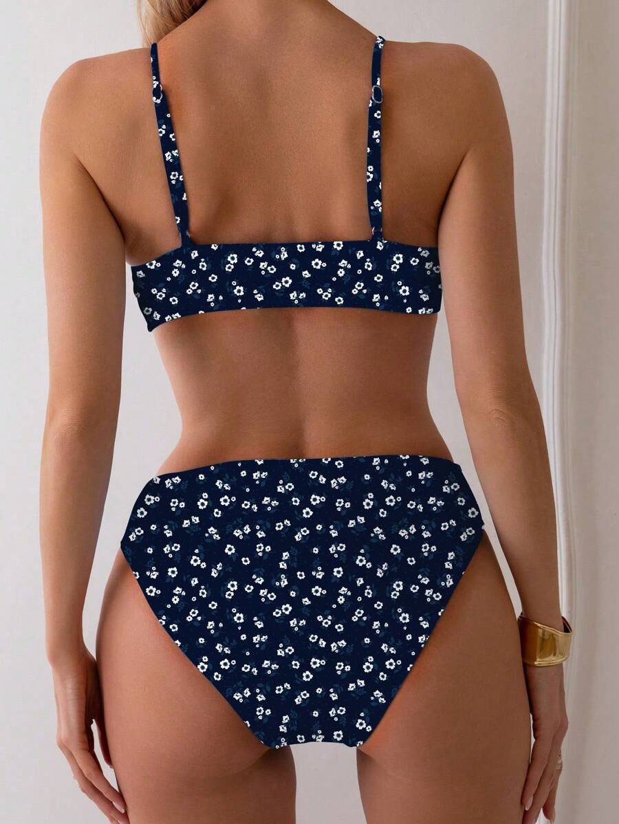 Sommerlicher Bikini für Damen mit Blumenmotiv und hoher Taille