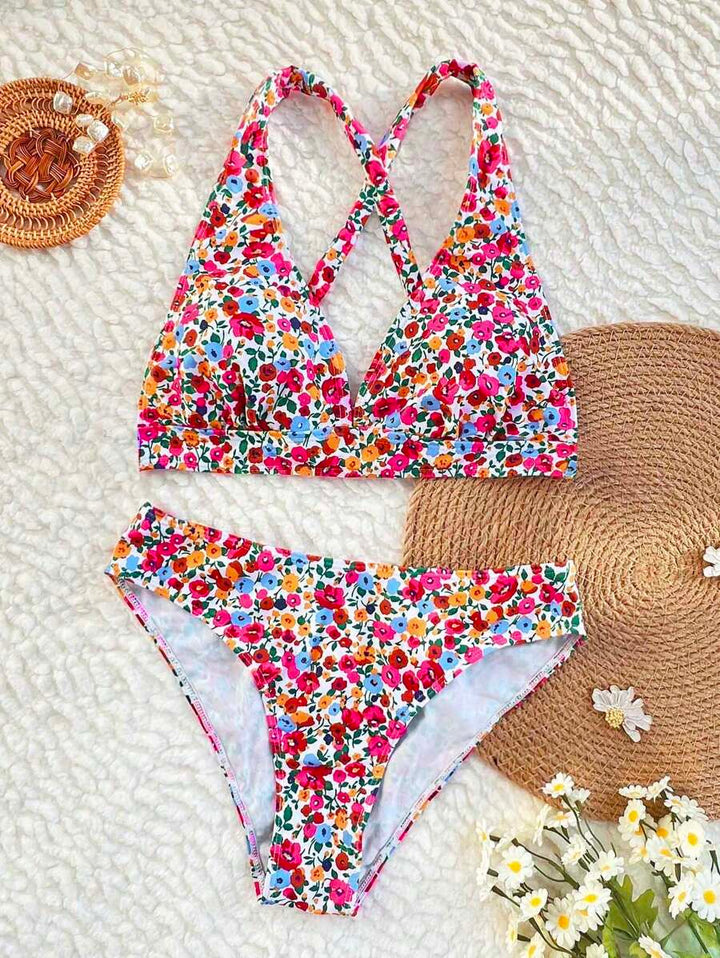 Damen Bikini Zweiteiler mit floralem Muster und Halterneck