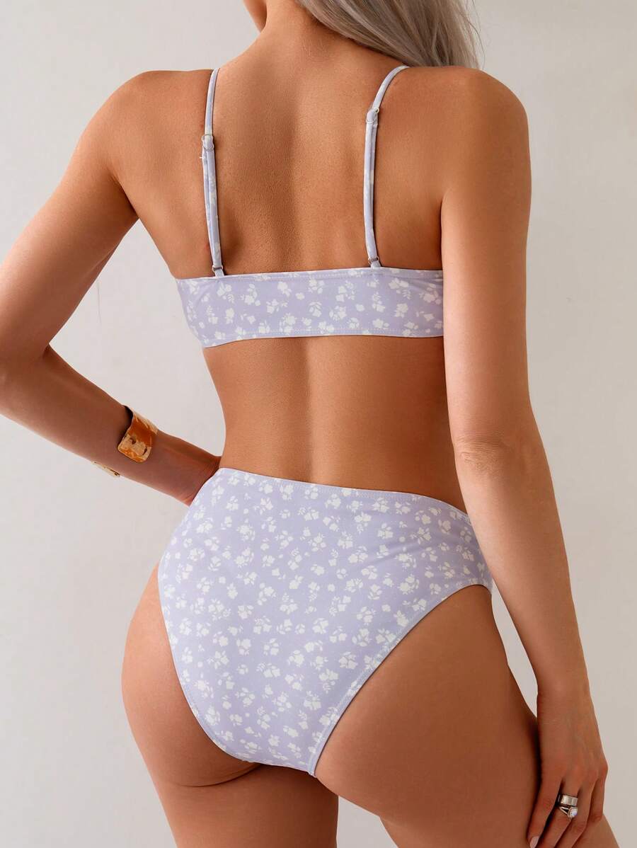 Farbenfroher Damen Blumen Bikini mit figurformender hoher Taille