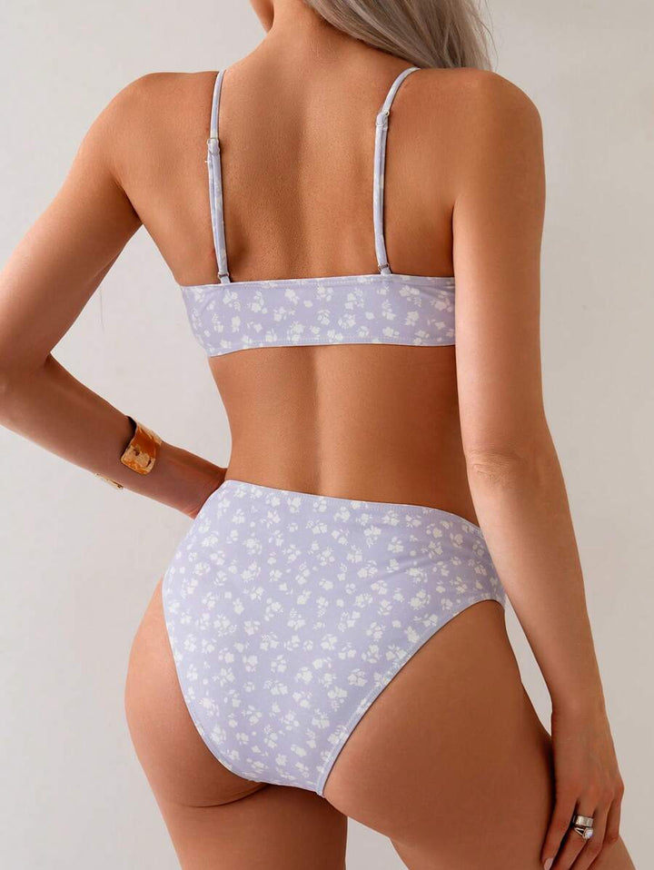 Farbenfroher Damen Blumen Bikini mit figurformender hoher Taille