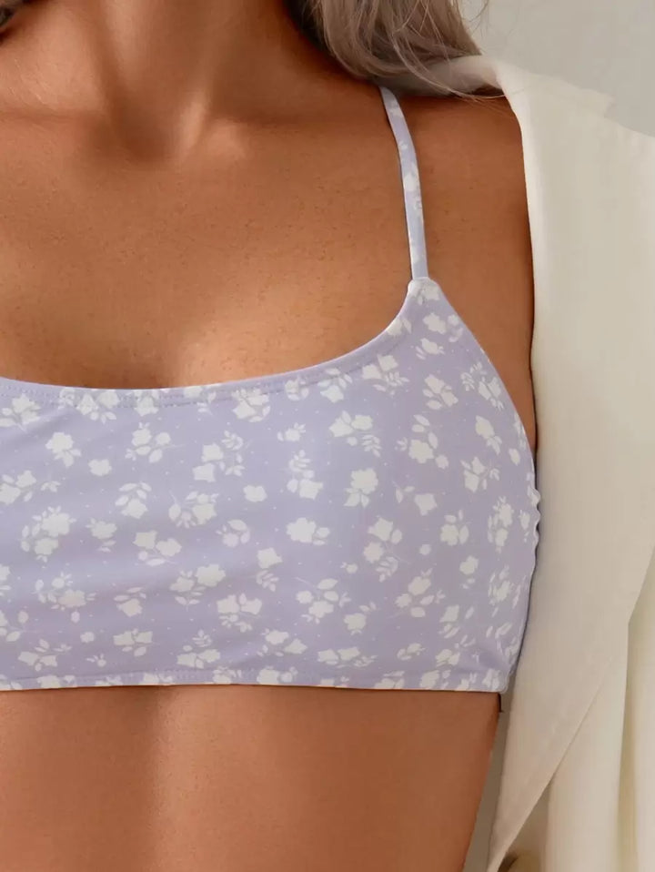 Bikini Set für Damen mit fröhlichem Blumenmuster und High Waist