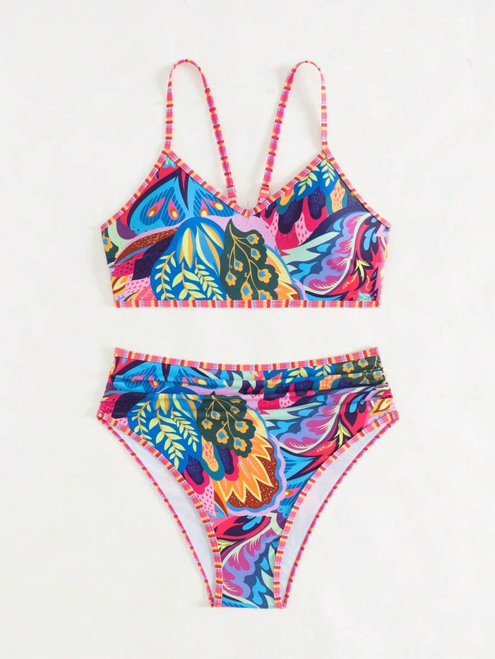 Tropischer High-Waist Bikini für Damen, ideal für den Strand