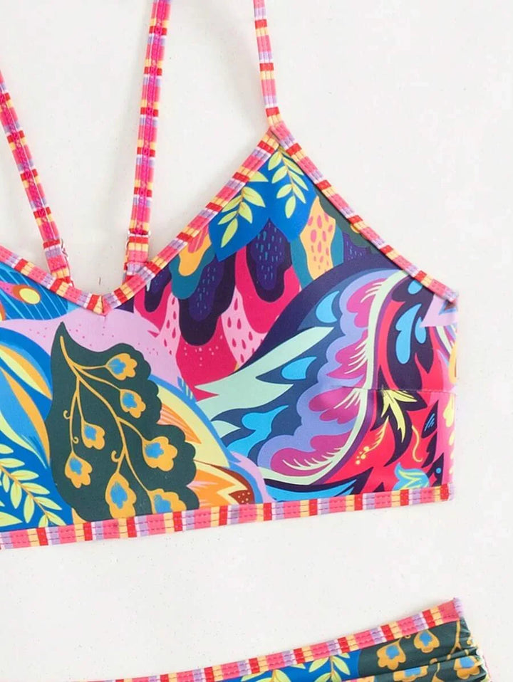 Bequeme Strandmode: Damen Bikini zweiteilig mit Pflanzenmuster