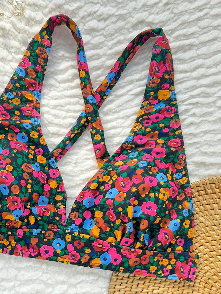 Bikini Set mit Bindeband am Hals und floralem Print