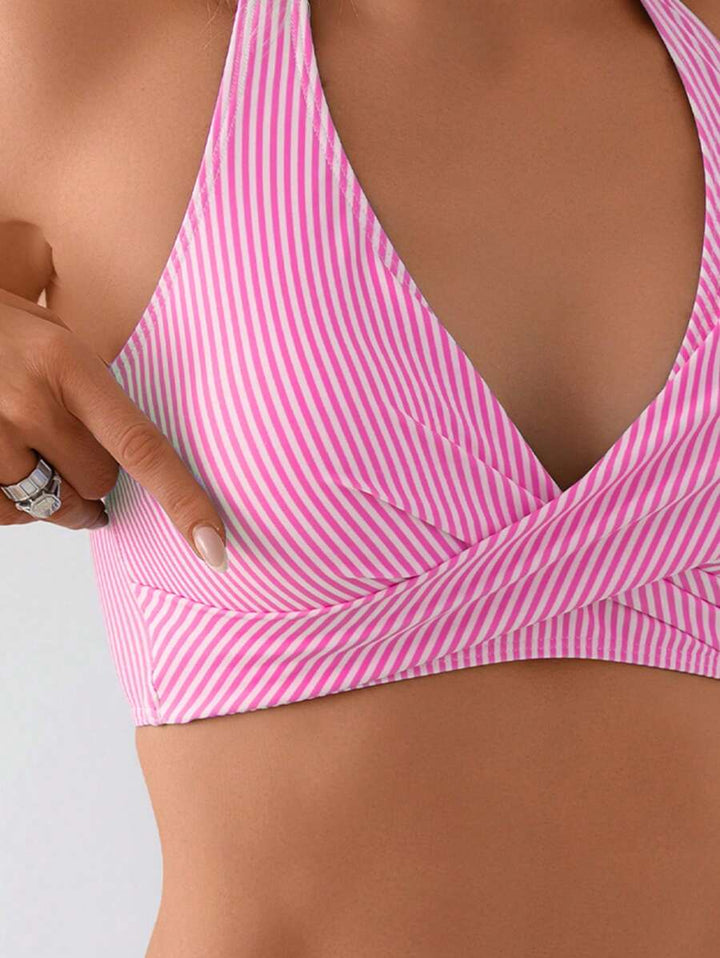 Klassischer blauer gestreifter Damen Bikini Zweiteiler