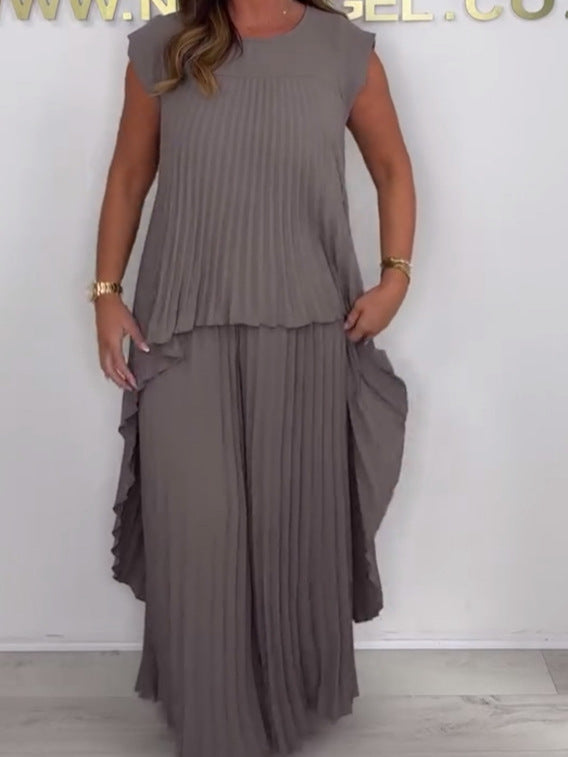 Damen Plissee-Top und Weite Hosen mit Bund