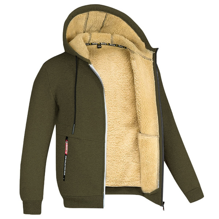 Militärgrüne Herren Winterjacke mit durchgehendem Reißverschluss