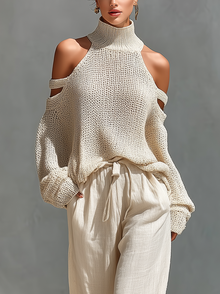 Modischer Zweiteiler für Damen mit schulterfreiem Stricktop und Hose