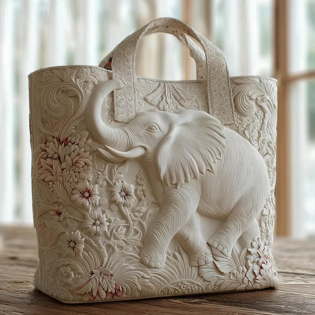 Handgefertigte Elefanten Tragetasche für Damen mit Relief-Design