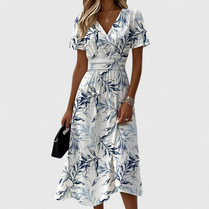 Vorderansicht des eleganten Damen Sommerkleides in Floral Weiss