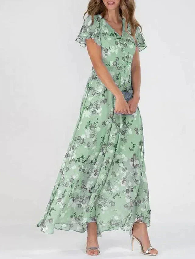 Stilvolles Maxikleid in Grün für Damen mit floralem Design