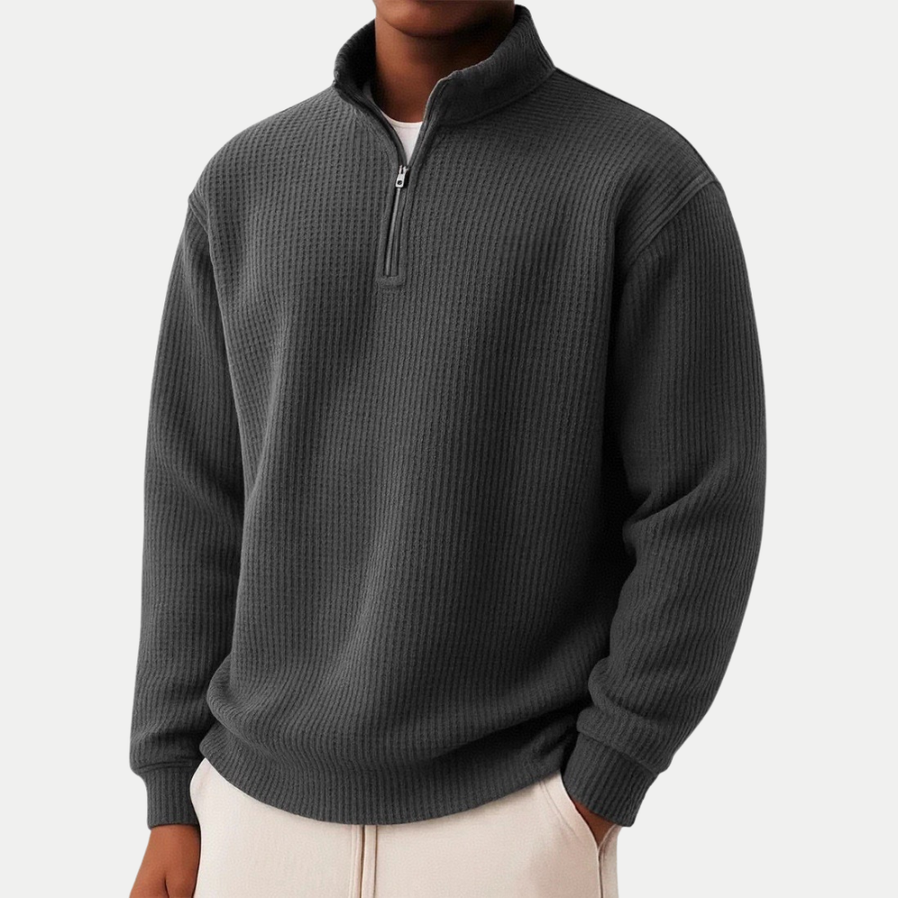 Freizeitkleidung für Herren: Strickpullover mit Stehkragen und Reißverschluss