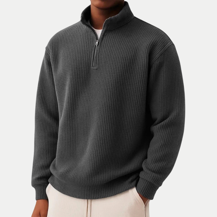 Freizeitkleidung für Herren: Strickpullover mit Stehkragen und Reißverschluss