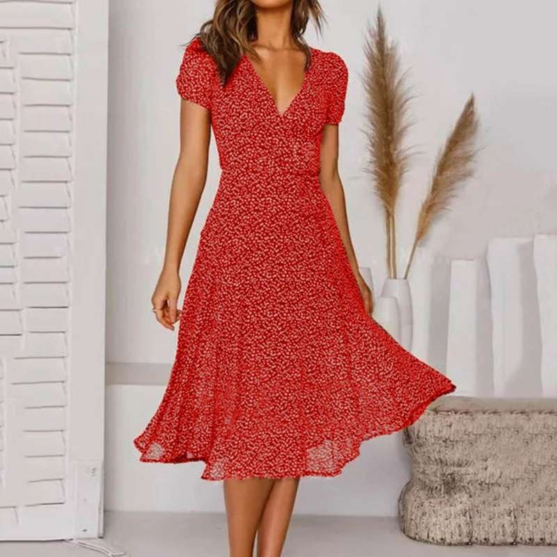 Damen Sommerkleid mit V-Ausschnitt – Luftig & Elegant