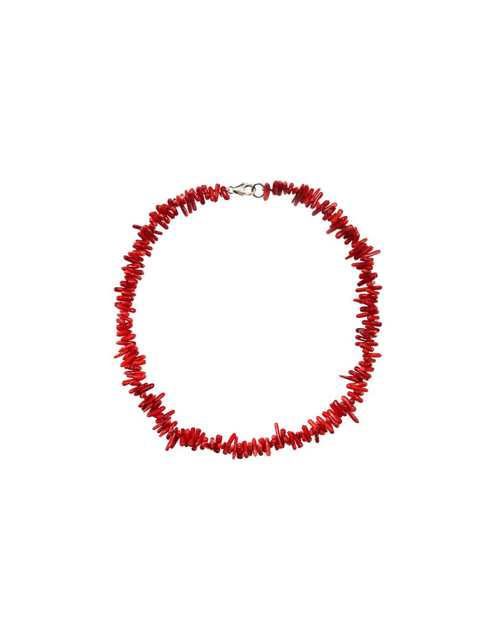 Rote Korallenkette, handgefertigt, Schmuck, Damen, elegantes Design, Geschenkidee, Naturmaterial.
