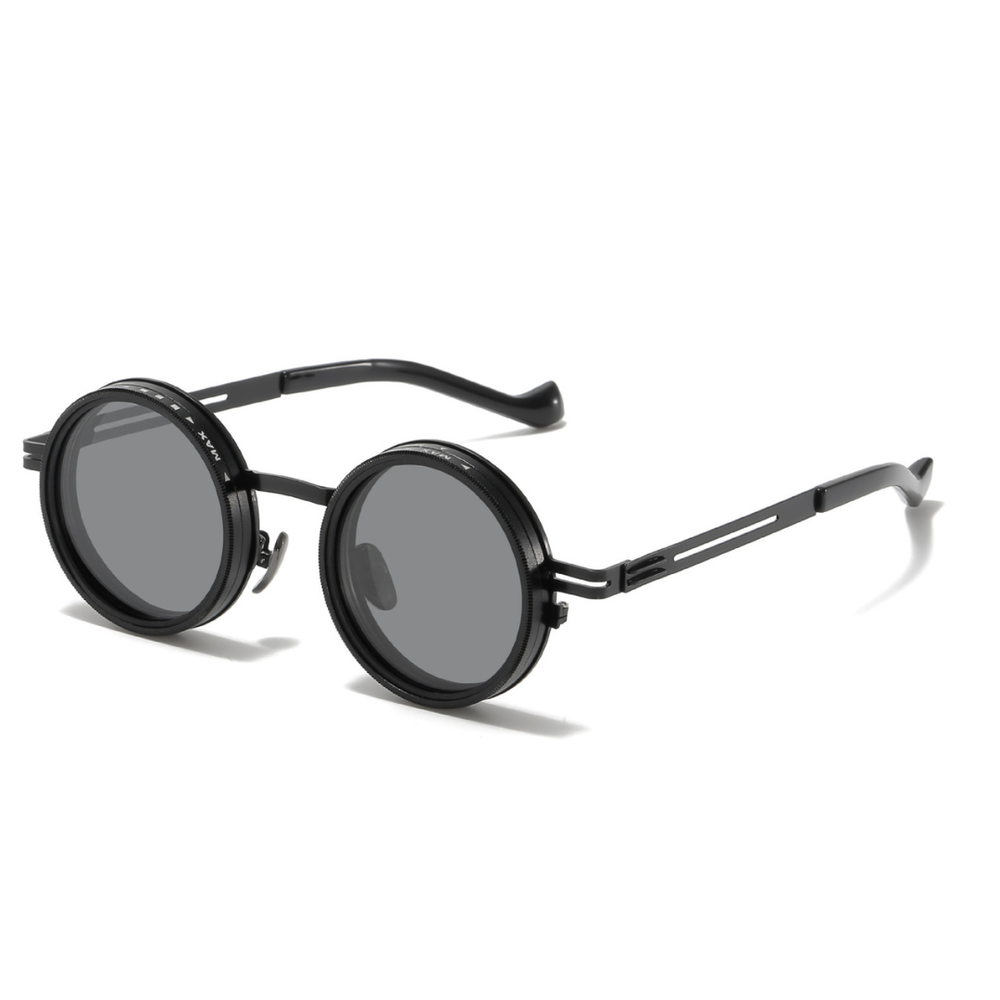 Retro Steampunk Sonnenbrille im Punk Stil, runde Gläser, dimmbar, ideal für Festival & Outdoor.