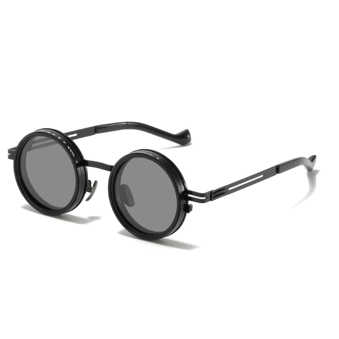 Retro Steampunk Sonnenbrille im Punk Stil, runde Gläser, dimmbar, ideal für Festival & Outdoor.