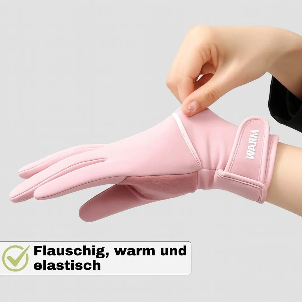 Lila Damen-Winterhandschuhe, wasserabweisend & touchscreen-kompatibel, ideal für Sport und Freizeit.