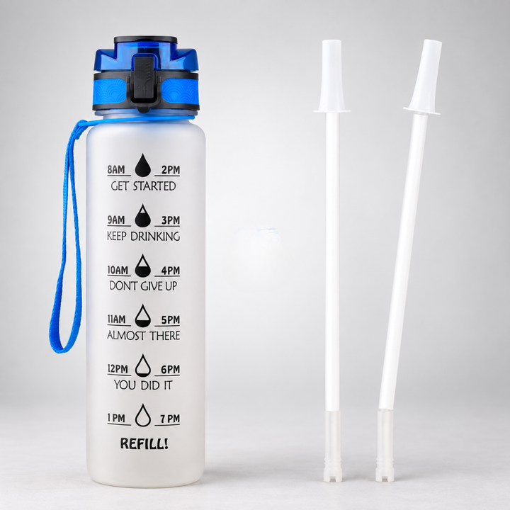 Trainings-Wasserflasche 1L mit Motivations-Zeitleiste, BPA-frei, Tritan, unterstützt Hydration beim Workout.