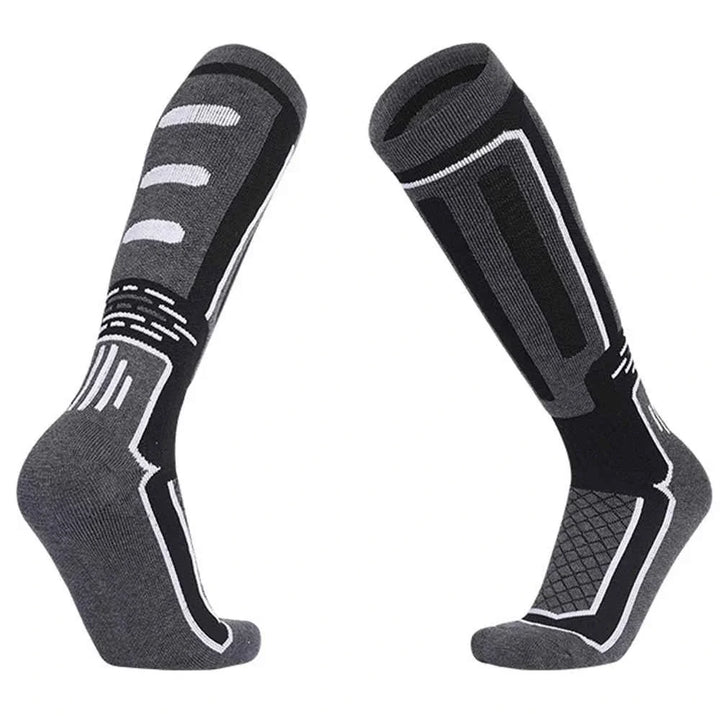 Warme Herren Thermo Skisocken, kniehoch, gepolstert und atmungsaktiv für lange Tage auf der Skipiste.