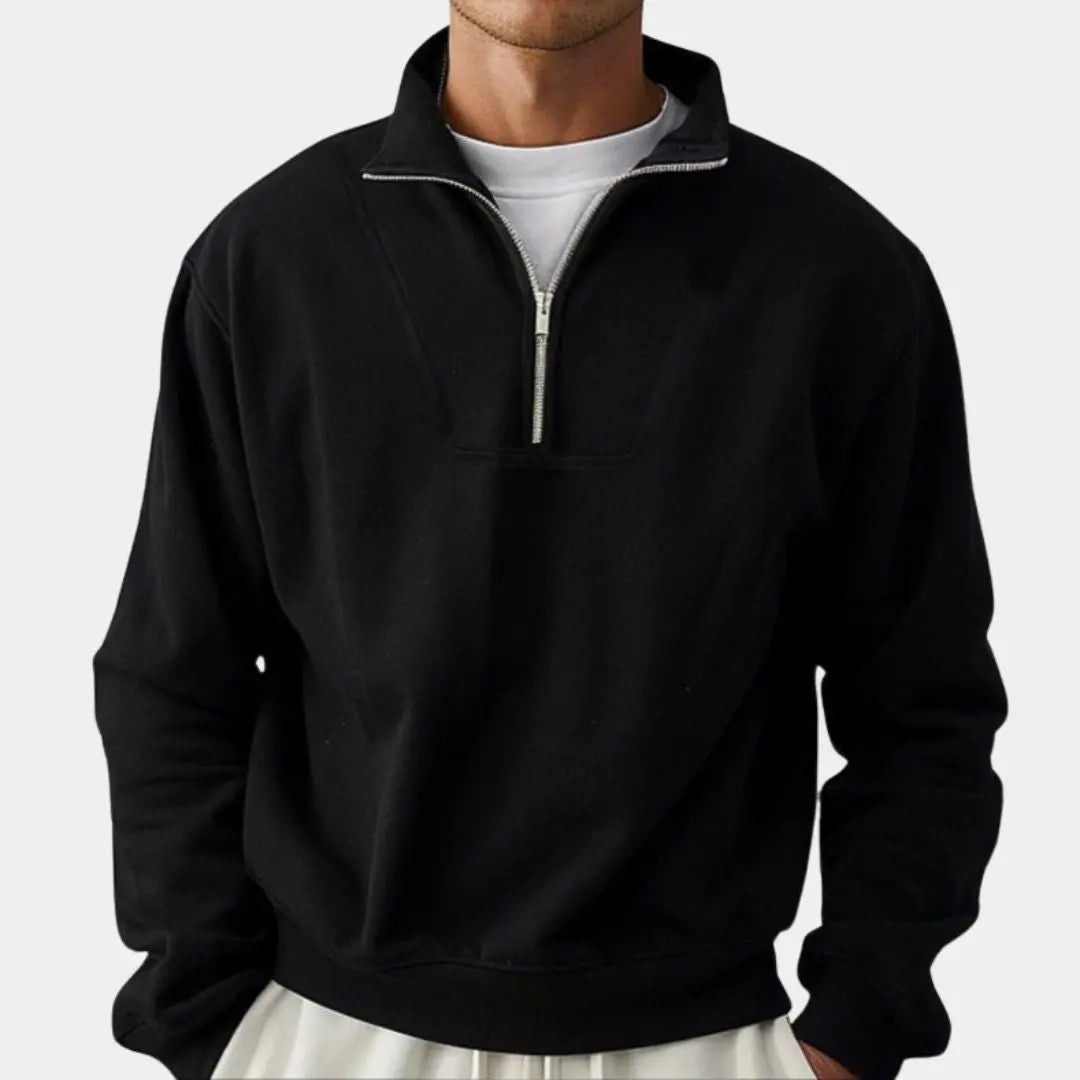 Herren Sport Sweatshirt in Schwarz mit Reissverschluss an der Vorderseite